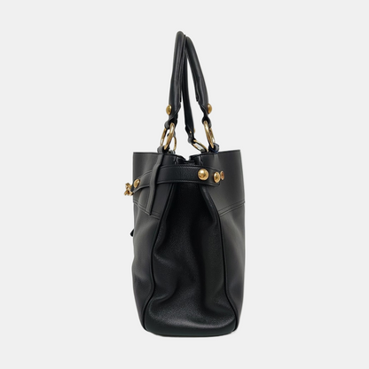 CELINE ANNABEL Medium Size Black Leather Tote Bag with Gold Hardware-(SKU)-968853801
