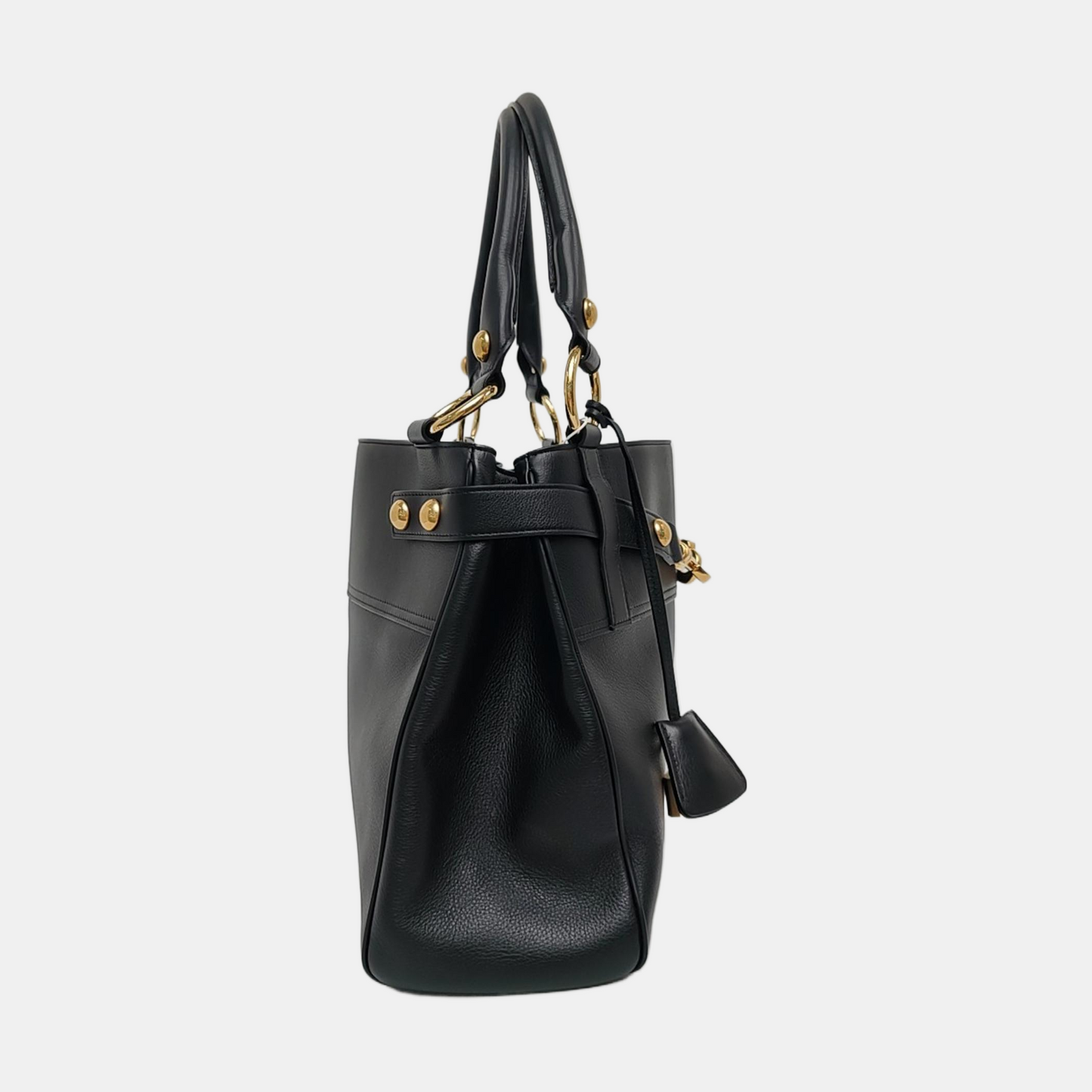 CELINE ANNABEL Medium Size Black Leather Tote Bag with Gold Hardware-(SKU)-968853801