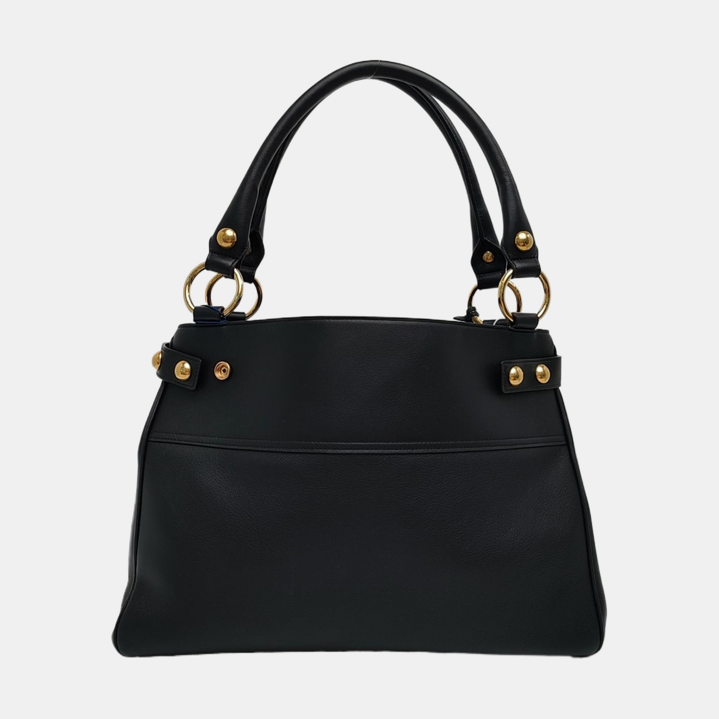 CELINE ANNABEL Medium Size Black Leather Tote Bag with Gold Hardware-(SKU)-968853801