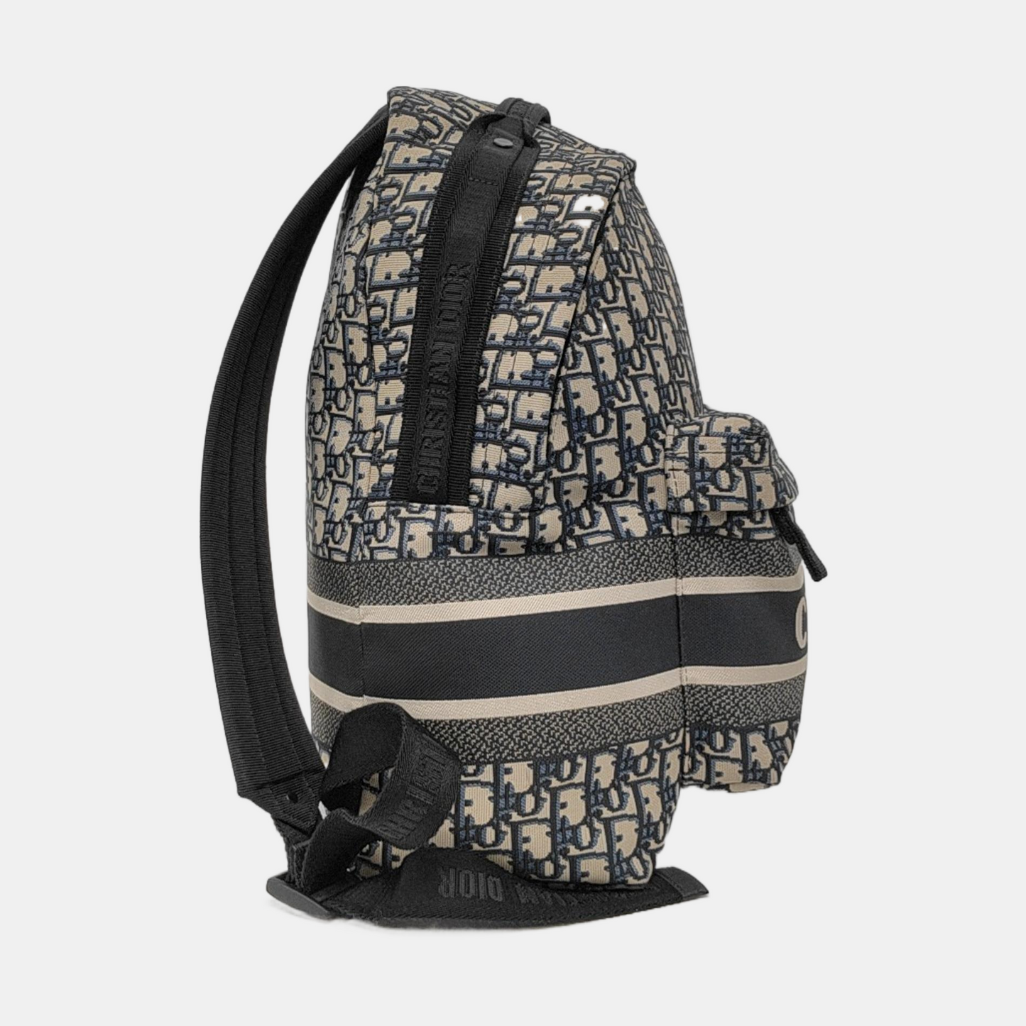 DIOR Diortravel Beige Canvas Monogrammed Jacquard Double Shoulder Bag Black Hardware-(SKU)-968853955