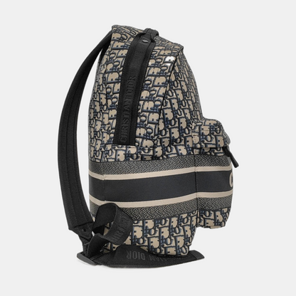 DIOR Diortravel Beige Canvas Monogrammed Jacquard Double Shoulder Bag Black Hardware-(SKU)-968853955