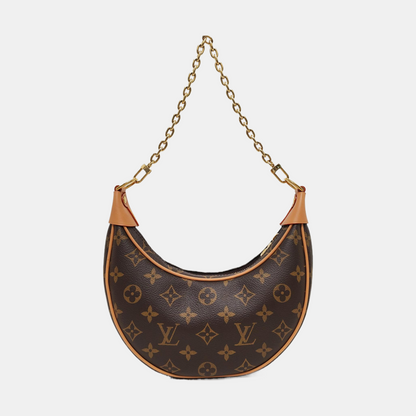 LOUIS VUITTON LOOP Brown Coated Canvas Monogram Pea Bag Shoulder Bag Crossbody Strap with 2 Removable Straps Accessories Included-(SKU)-968827015