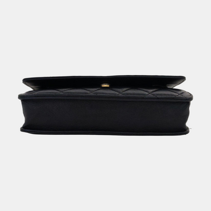CHANEL CHANEL 19 WOC Black Lamb Skin Quilted Shoulder Bag Crossbody with Gold Hardware 28 Clasp-(SKU)-968974171
