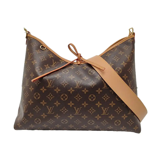 LOUIS VUITTON CARRYALL Medium Brown Coated Canvas Monogram Shoulder Bag Tote Bag Golden Hardware Removable Shoulder Strap-(SKU)-968874319