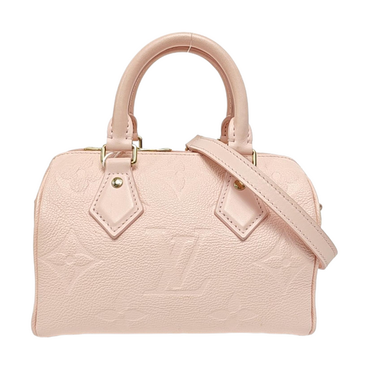 LOUIS VUITTON SPEEDY 20 Pink Leather Monogram Embossed Boston Bag Crossbody Bag Tote Bag Shoulder Bag Golden Hardware Removable Shoulder Strap Accessories Included-(SKU)-968584075