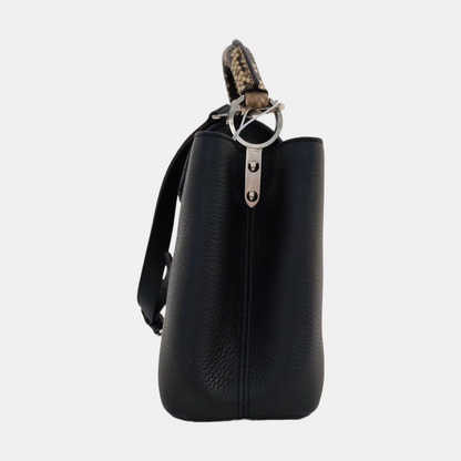 LOUIS VUITTON CAPUCINES Small-sized Black Cowhide Snake Pattern Crossbody Bag Silver Hardware Removable Shoulder Strap-(SKU)-968885422