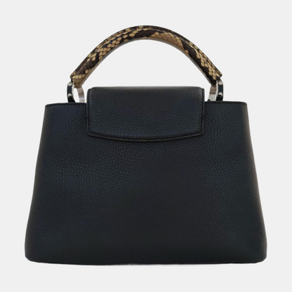 LOUIS VUITTON CAPUCINES Small-sized Black Cowhide Snake Pattern Crossbody Bag Silver Hardware Removable Shoulder Strap-(SKU)-968885422