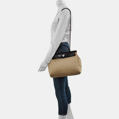 HERMÈS Herbag 31 Massala Tea Canvas Single Shoulder Bag Silver Hardware U Pouch Removable Strap-(SKU)-969010862