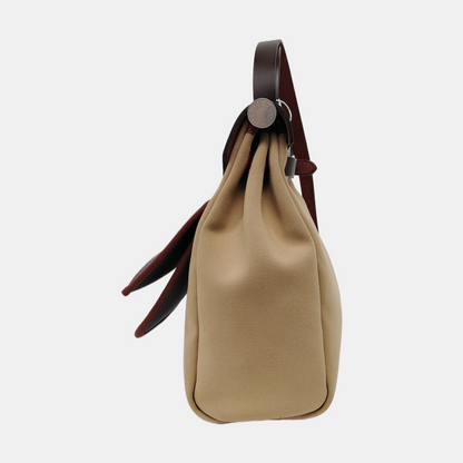 HERMÈS Herbag 31 Massala Tea Canvas Single Shoulder Bag Silver Hardware U Pouch Removable Strap-(SKU)-969010862