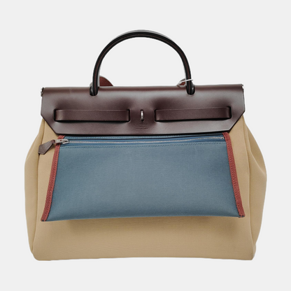 HERMÈS Herbag 31 Massala Tea Canvas Single Shoulder Bag Silver Hardware U Pouch Removable Strap-(SKU)-969010862