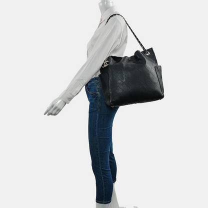 CHANEL CC POCKET Black Calfskin Quilted Handbag Silver Hardware 19 Clasp-(SKU)-968860530