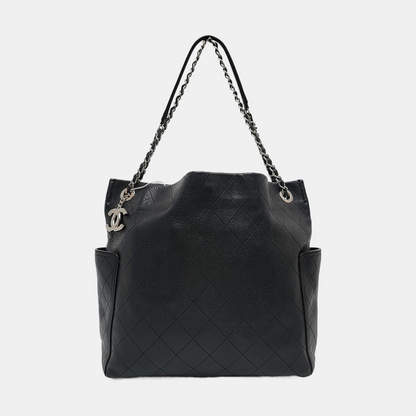 CHANEL CC POCKET Black Calfskin Quilted Handbag Silver Hardware 19 Clasp-(SKU)-968860530