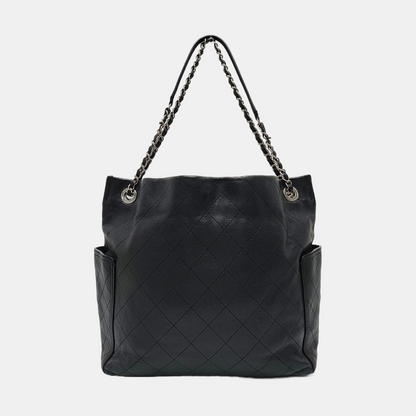 CHANEL CC POCKET Black Calfskin Quilted Handbag Silver Hardware 19 Clasp-(SKU)-968860530