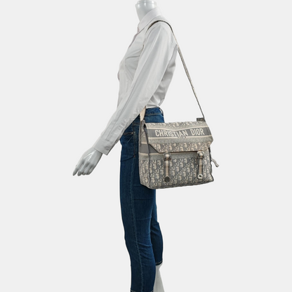 DIOR Diorcamp Grey Canvas Monogram Crossbody Bag Single Shoulder Bag Silver Hardware-(SKU)-968970335