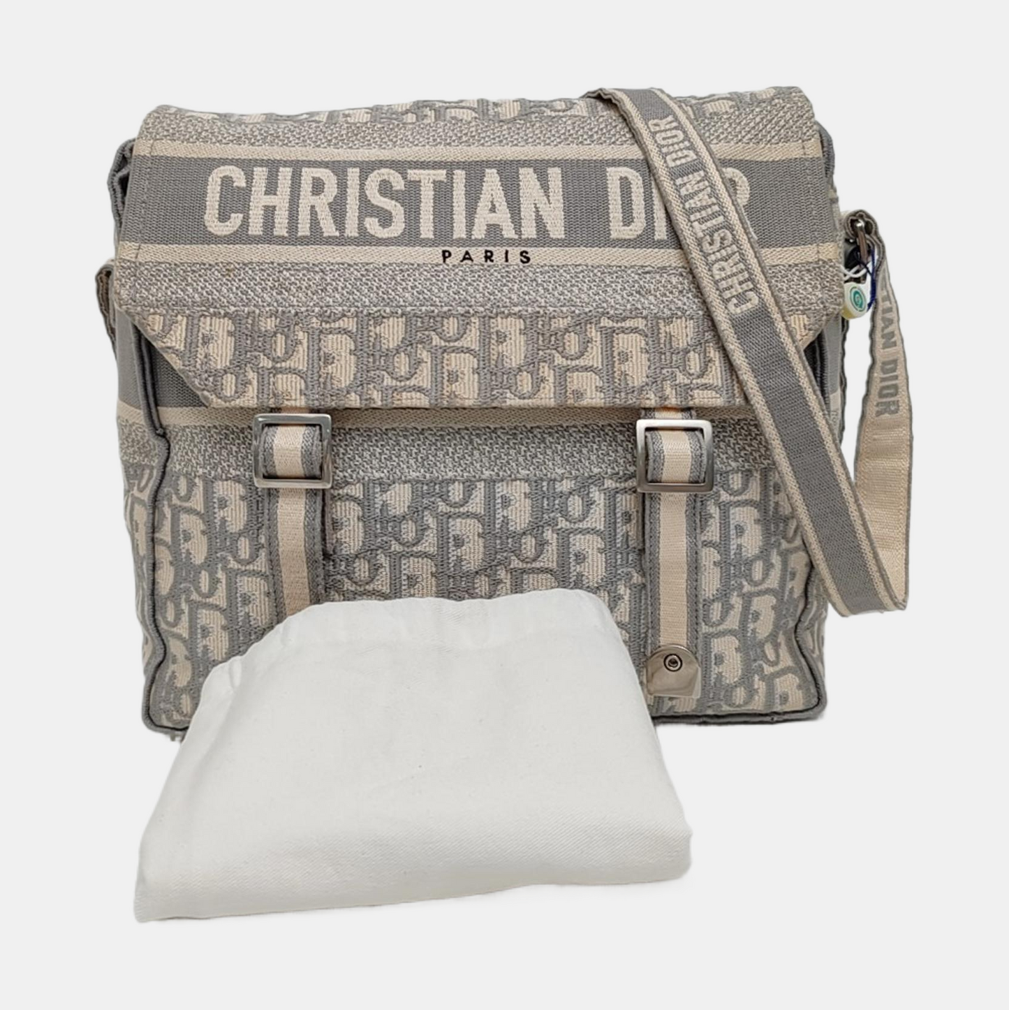 DIOR Diorcamp Grey Canvas Monogram Crossbody Bag Single Shoulder Bag Silver Hardware-(SKU)-968970335