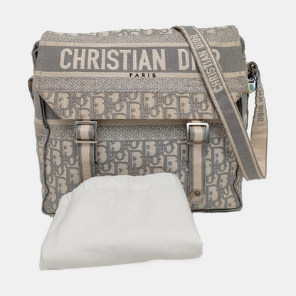 DIOR Diorcamp Grey Canvas Monogram Crossbody Bag Single Shoulder Bag Silver Hardware-(SKU)-968970335