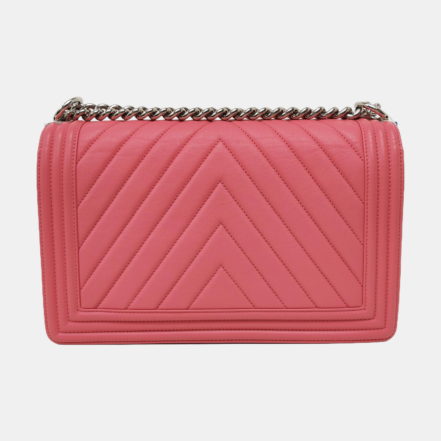 CHANEL BOY CHANEL Medium Pink Calfskin Quilted V Crossbody Bag Shoulder Bag Silver Hardware 22 Opening Removable Strap-(SKU)-968899749