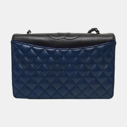 CHANEL BALLERINE Deep Blue Leather Quilted Monogram Shoulder Bag Crossbody Bag Silver Hardware 23cm-(SKU)-969147033