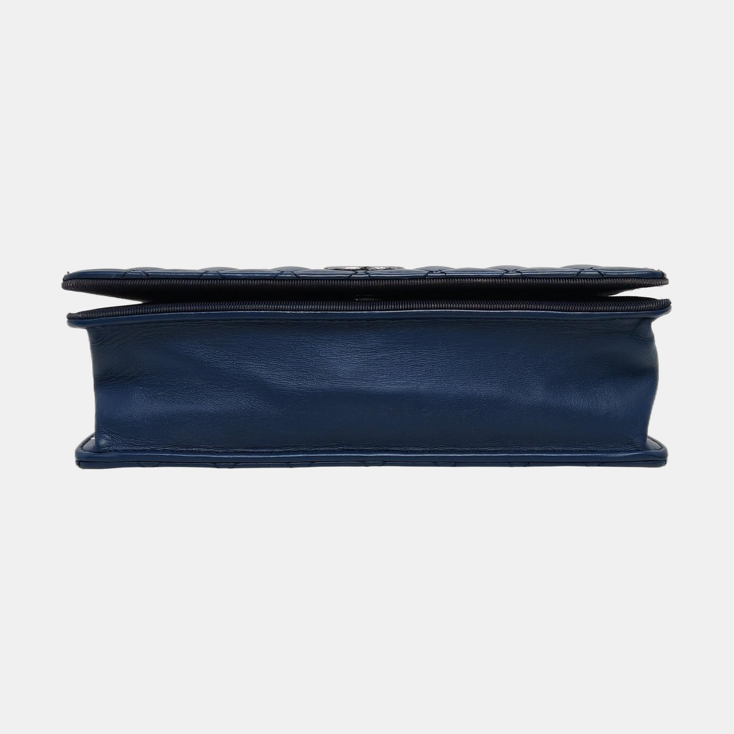 CHANEL BALLERINE Deep Blue Leather Quilted Monogram Shoulder Bag Crossbody Bag Silver Hardware 23cm-(SKU)-969147033