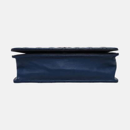 CHANEL BALLERINE Deep Blue Leather Quilted Monogram Shoulder Bag Crossbody Bag Silver Hardware 23cm-(SKU)-969147033