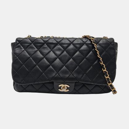 CHANEL NOW AND FOREVER Large Black Lamb Skin Quilted Shoulder Bag with Gold Hardware 18 Clasp-(SKU)-968898781