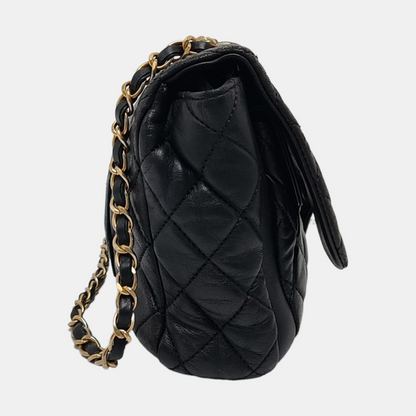 CHANEL NOW AND FOREVER Large Black Lamb Skin Quilted Shoulder Bag with Gold Hardware 18 Clasp-(SKU)-968898781