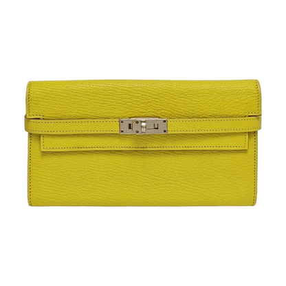 HERMÈS Kelly 19 Pale Green Chèvre Mysore Goat Leather Wallet Silver Hardware X Stamp External Stitch-(SKU)-969144221