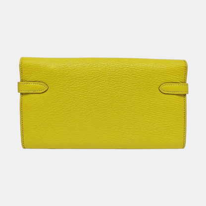HERMÈS Kelly 19 Pale Green Chèvre Mysore Goat Leather Wallet Silver Hardware X Stamp External Stitch-(SKU)-969144221