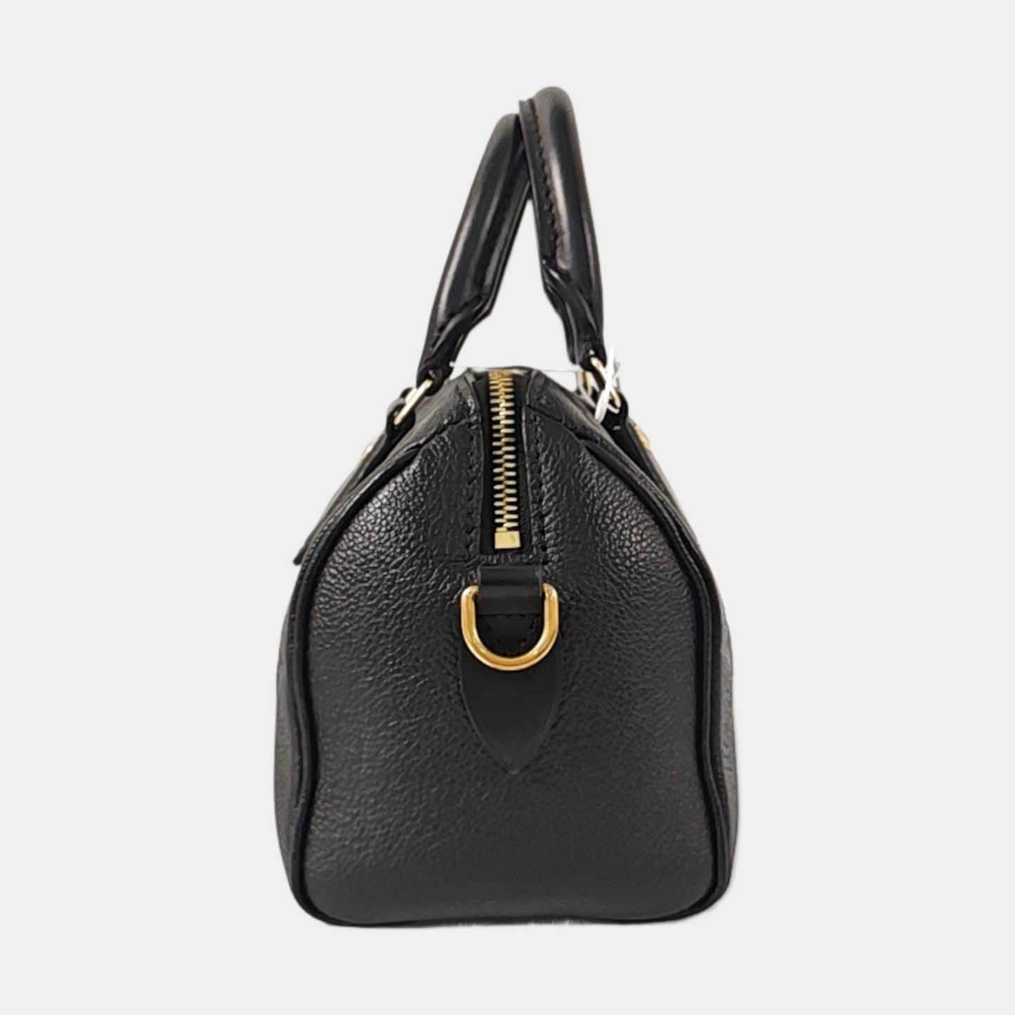 LOUIS VUITTON SPEEDY Medium-sized Black Leather Monogram Embossed Boston Bag Shoulder Bag Golden Hardware Removable Shoulder Strap-(SKU)-969021720