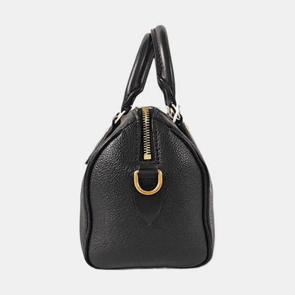 LOUIS VUITTON SPEEDY Medium-sized Black Leather Monogram Embossed Boston Bag Shoulder Bag Golden Hardware Removable Shoulder Strap-(SKU)-969021720