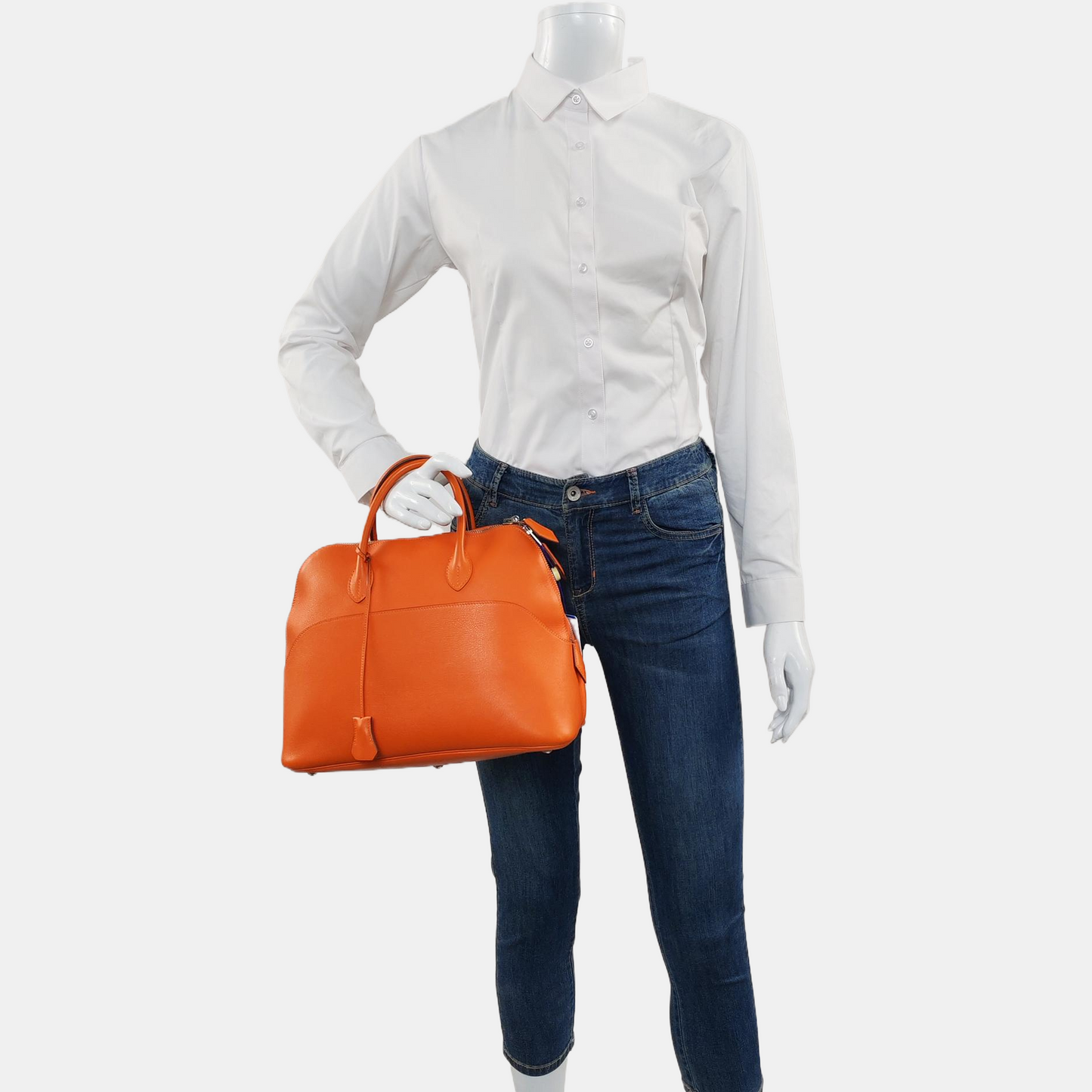 HERMÈS Bolide 31 Hermes Orange Evercolor Leather Bowling Bag Handbag Silver Hardware 🄺-(SKU)-968974398