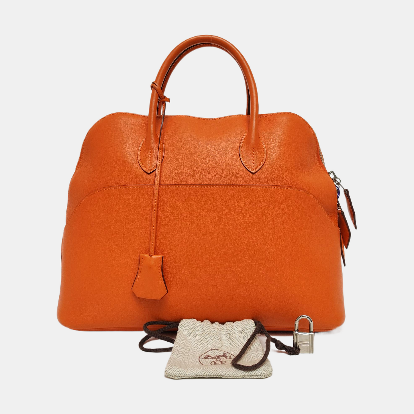 HERMÈS Bolide 31 Hermes Orange Evercolor Leather Bowling Bag Handbag Silver Hardware 🄺-(SKU)-968974398
