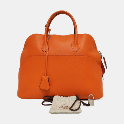 HERMÈS Bolide 31 Hermes Orange Evercolor Leather Bowling Bag Handbag Silver Hardware 🄺-(SKU)-968974398
