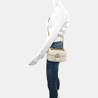 GUCCI GG Marmont Small White Quilted Leather Shoulder Bag with Gold Hardware-(SKU)-969159094