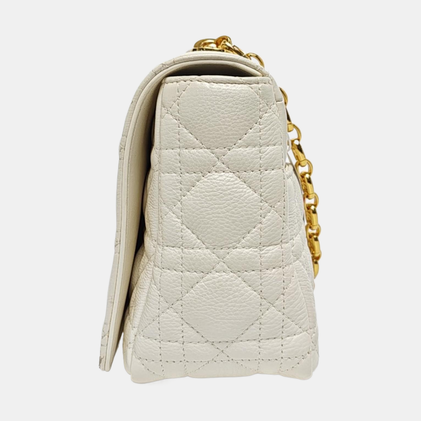 DIOR Dior Caro Medium White Calfskin Quilted Shoulder Bag with Gold Hardware-(SKU)-969148455