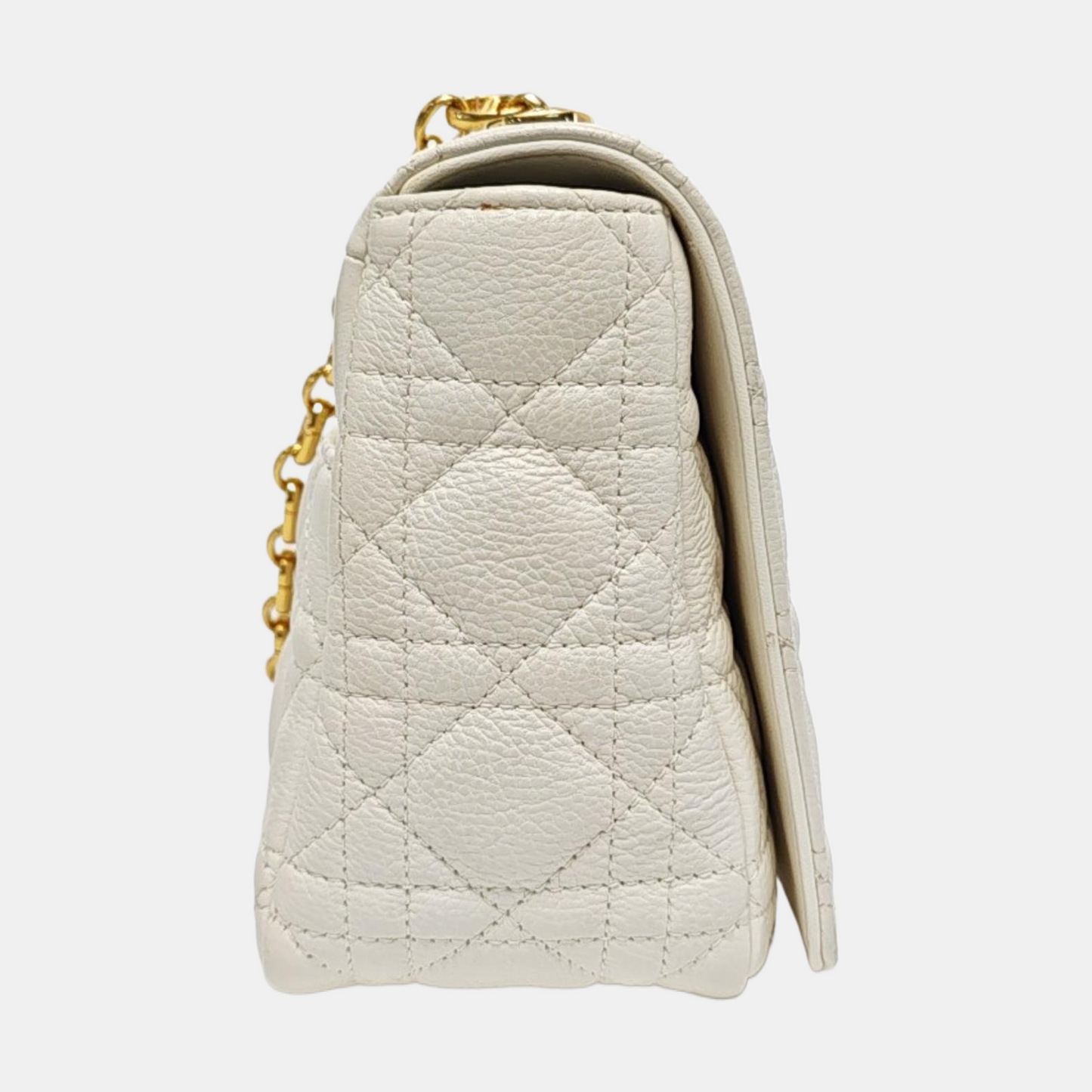 DIOR Dior Caro Medium White Calfskin Quilted Shoulder Bag with Gold Hardware-(SKU)-969148455