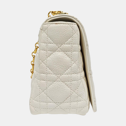 DIOR Dior Caro Medium White Calfskin Quilted Shoulder Bag with Gold Hardware-(SKU)-969148455