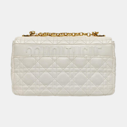 DIOR Dior Caro Medium White Calfskin Quilted Shoulder Bag with Gold Hardware-(SKU)-969148455