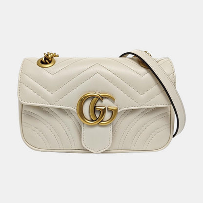 GUCCI GG Marmont Small White Quilted Leather Shoulder Bag with Gold Hardware-(SKU)-969159094