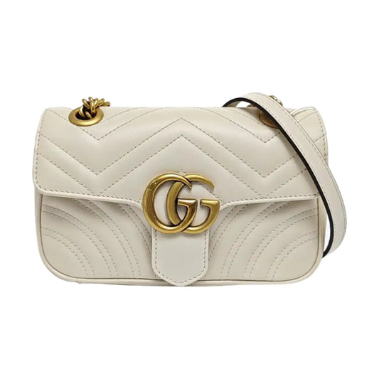 GUCCI GG Marmont Small White Quilted Leather Shoulder Bag with Gold Hardware-(SKU)-969159094