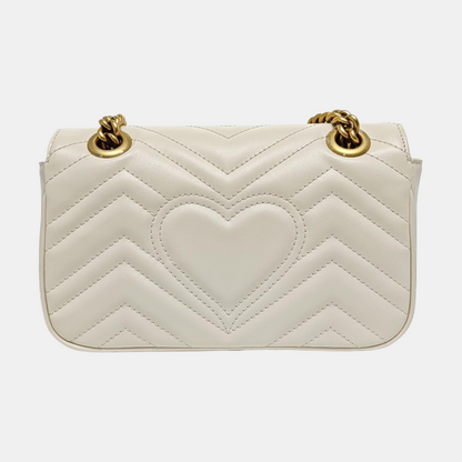 GUCCI GG Marmont Small White Quilted Leather Shoulder Bag with Gold Hardware-(SKU)-969159094