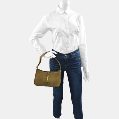 YSL LE 5 À 7 Yellow Green Velvet Embossed Single Shoulder Bag and Tote with Gold Hardware-(SKU)-969149254