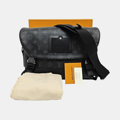 LOUIS VUITTON VOYAGER Small Black Coated Canvas Monogram Messenger Bag Crossbody Bag Shoulder Bag Silver Hardware Complete Accessories-(SKU)-969042134
