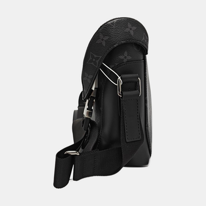LOUIS VUITTON VOYAGER Small Black Coated Canvas Monogram Messenger Bag Crossbody Bag Shoulder Bag Silver Hardware Complete Accessories-(SKU)-969042134