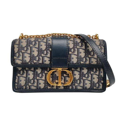 DIOR 30 Montaigne East-West Blue Canvas Monogram Quilted Montaigne Bag with Detachable Strap-(SKU)-968692405