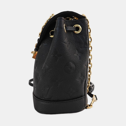 LOUIS VUITTON NOÉ Black Calfskin Monogram Embossed Backpack with Detachable Strap and Golden Hardware, 2 Straps-(SKU)-968793367