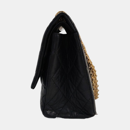 CHANEL 2.55 Large Black Calfskin Quilted Single Shoulder Bag Crossbody with Gold Hardware, 14 Clasp-(SKU)-969102253