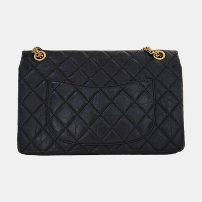 CHANEL 2.55 Large Black Calfskin Quilted Single Shoulder Bag Crossbody with Gold Hardware, 14 Clasp-(SKU)-969102253