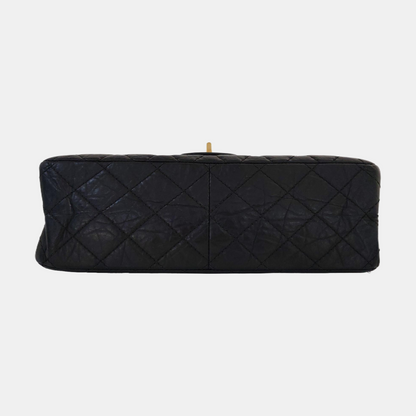 CHANEL 2.55 Large Black Calfskin Quilted Single Shoulder Bag Crossbody with Gold Hardware, 14 Clasp-(SKU)-969102253