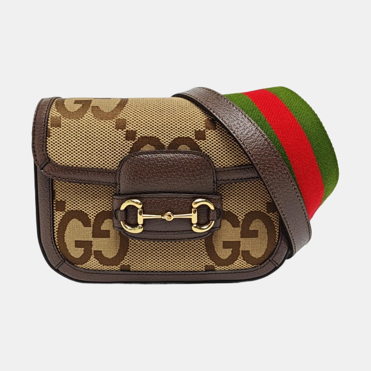 GUCCI Horsebit 1955 Mini Khaki Canvas Monogram Interlocking G Buckle Crossbody Shoulder Bag 2 Removable Straps Gold Hardware-(SKU)-968968428